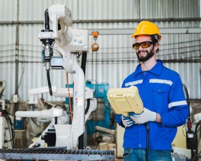 engineer-controlling-robot-arm-factory-checking-operation-robot-arm_28629-4526