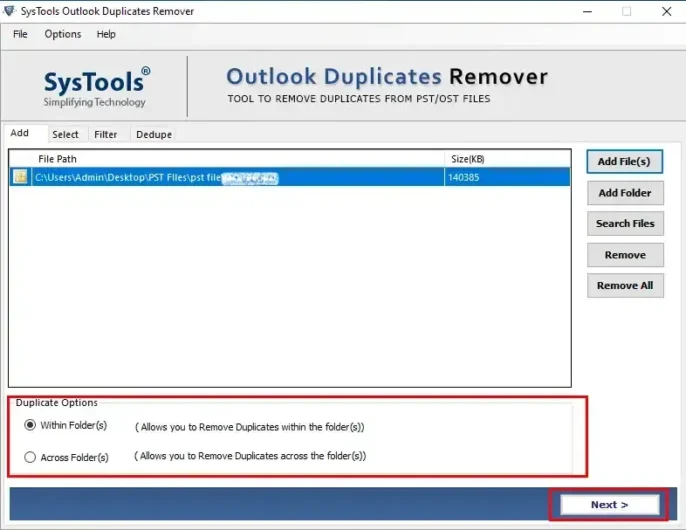 SysTools Outlook Duplicate Remover Tool