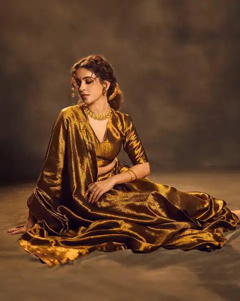 Radiant Golden Saree Look Designed For Festive Grandeur And Elegance
