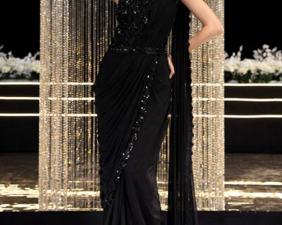 black-pre-draped-saree