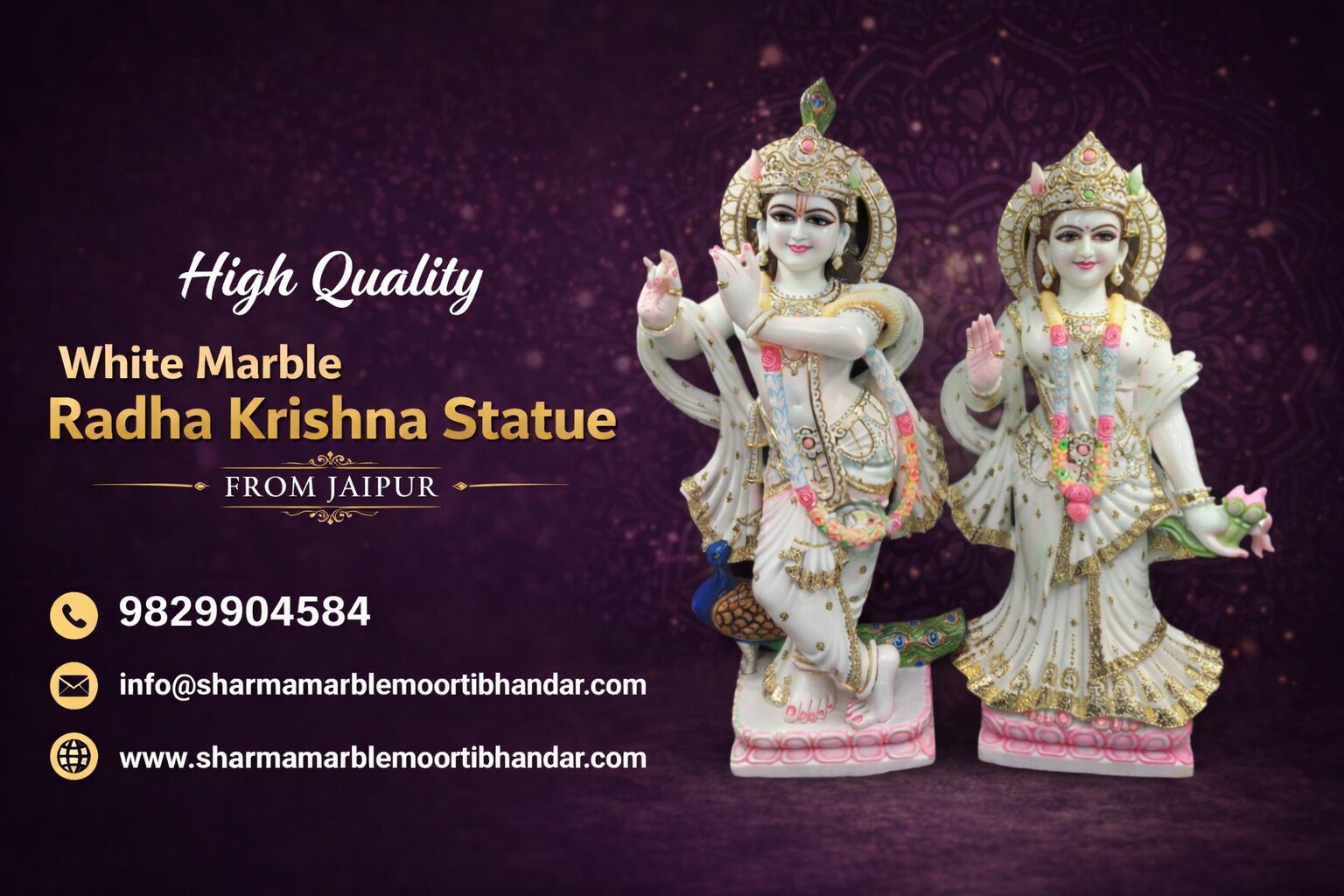 High Quality White Marble Radha Krishna Statue from Jaipur