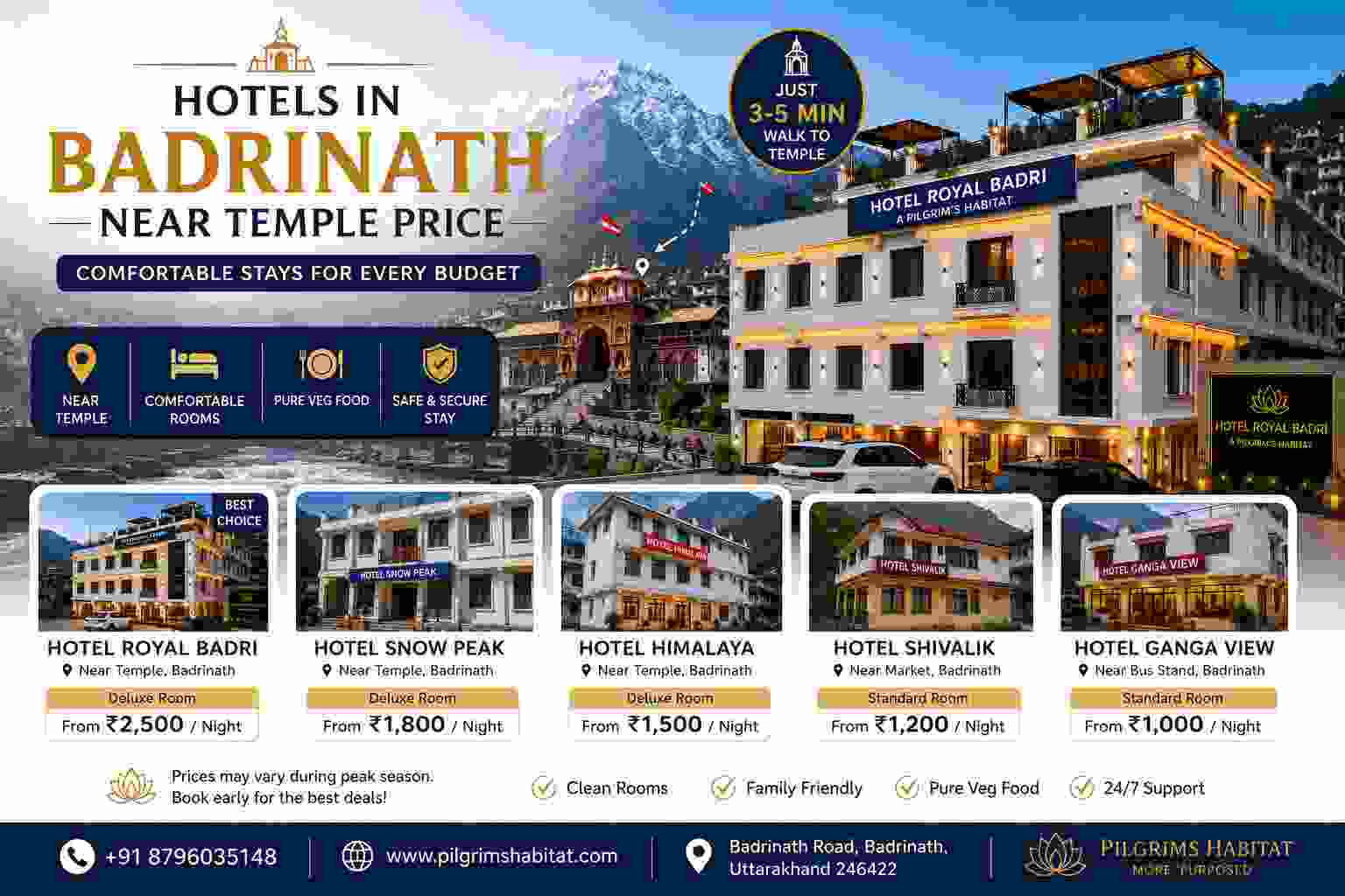Hotels in Badrinath Near Temple Price