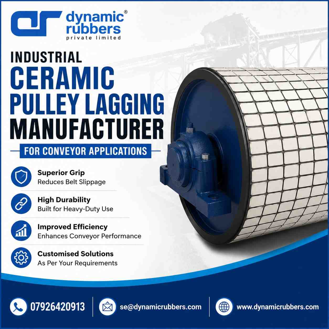 Industrial Ceramic Pulley Lagging Manufacturer for Conveyor Applicatio