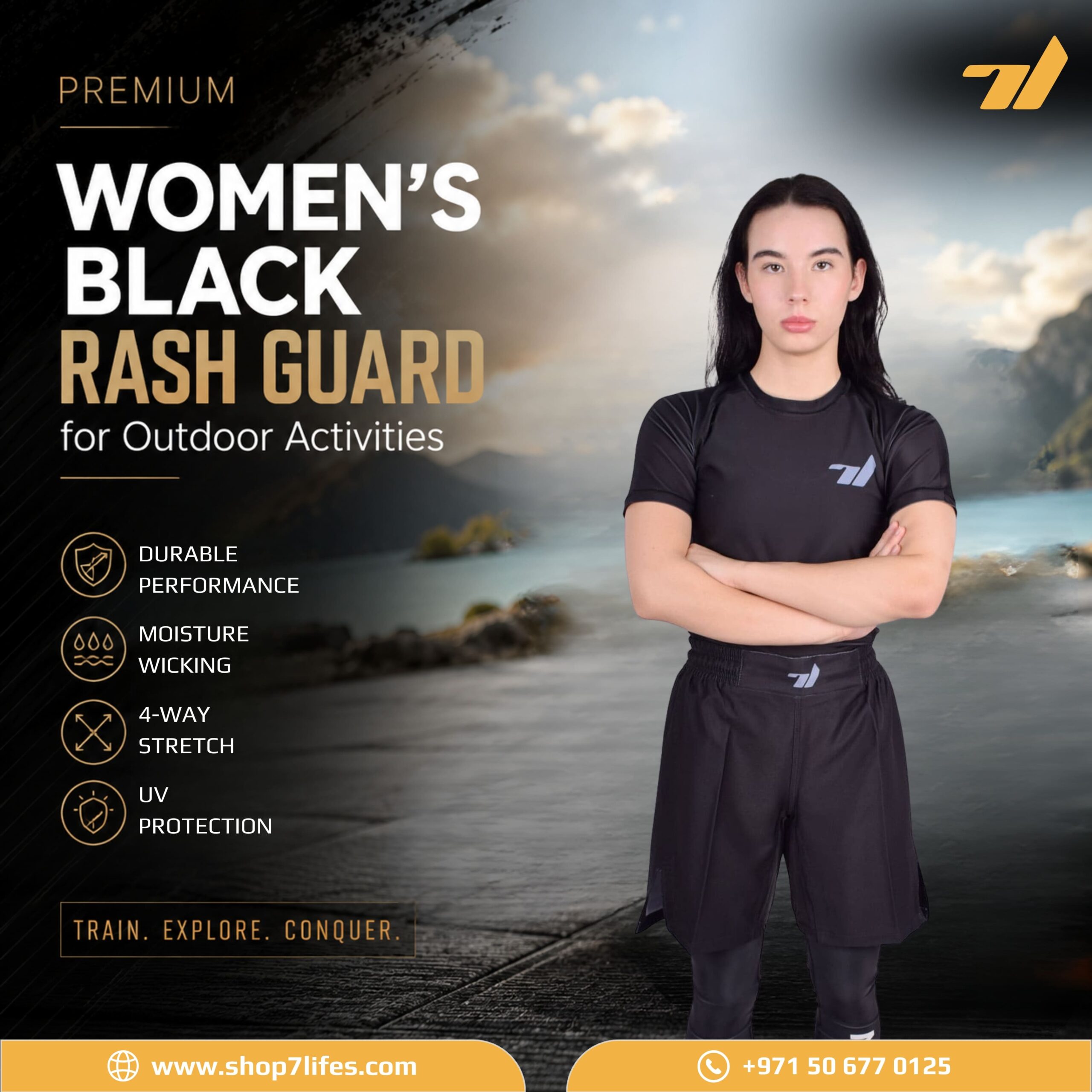Premium Women’s Black Rash Guard for Outdoor Activities