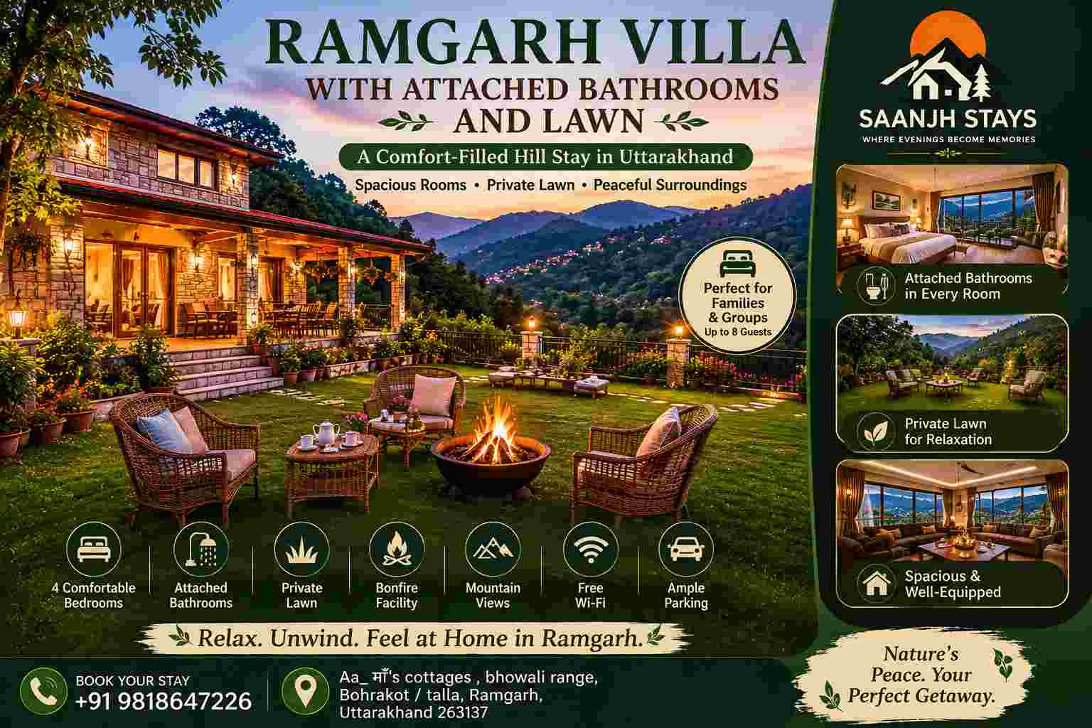 Ramgarh Villa with Attached Bathrooms and Lawn