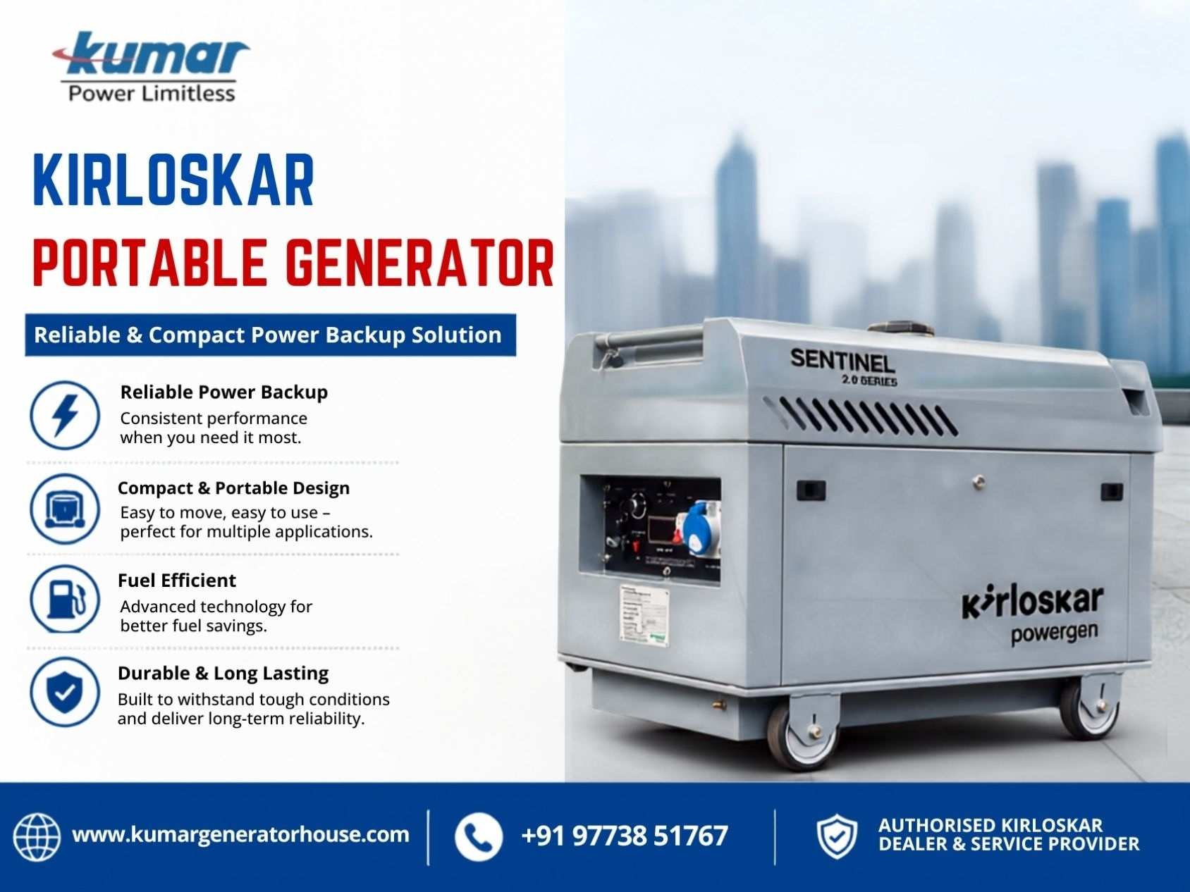 Kirloskar Portable Generator -Reliable & Compact Power Backup Solution