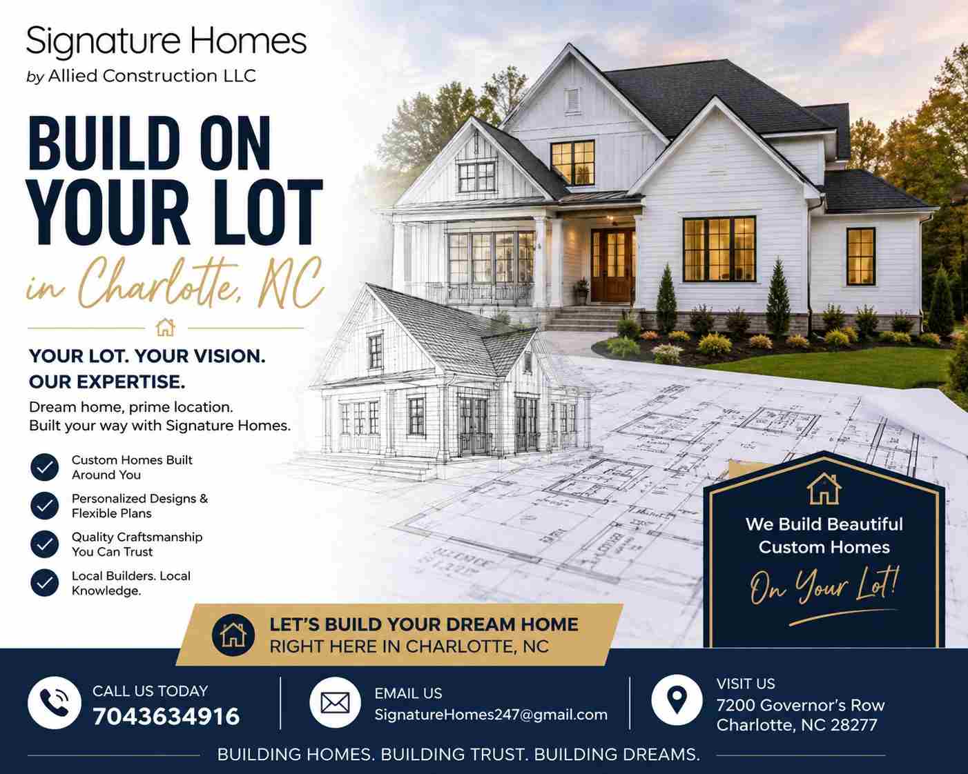 Build on Your Lot in Charlotte, NC – Create a Home That’s Truly Yours