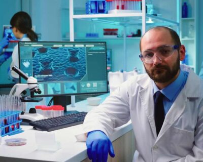 exhausted-portrait-chemist-doctor-looking-up-video-camera-sitting-equipped-lab-working-late-night-90kb