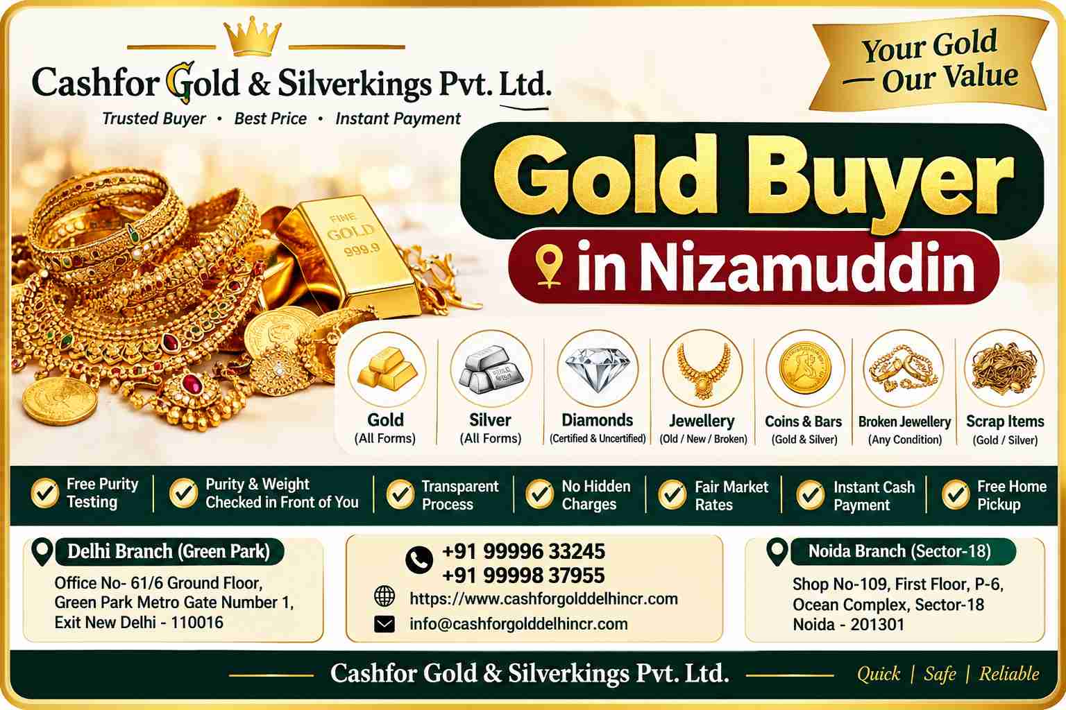 Sell Gold to Gold Buyer in Nizamuddin at Best Rate