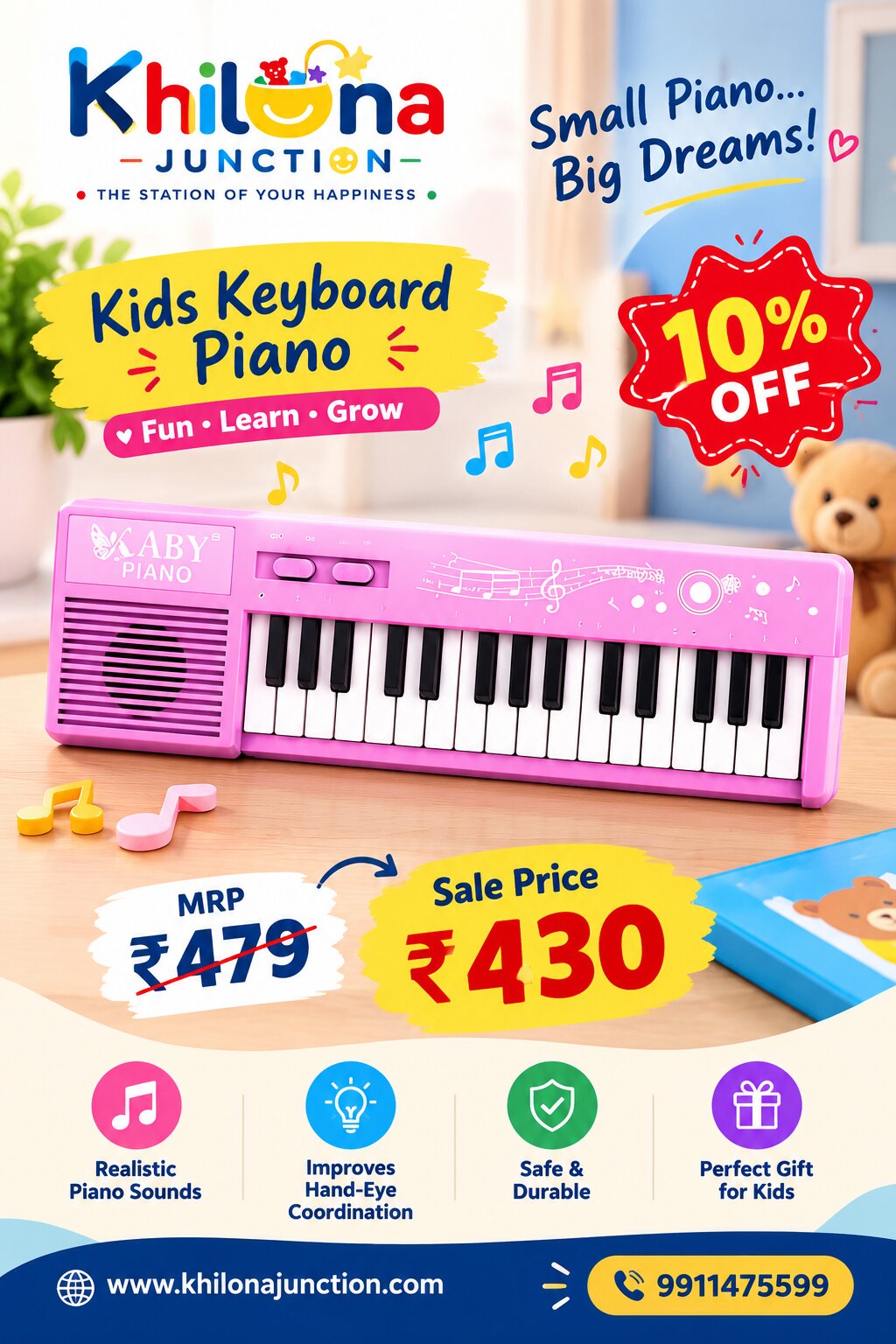 Mini Keyboard Piano with 32 Keys for Kids – Fun Musical Toy for Babies