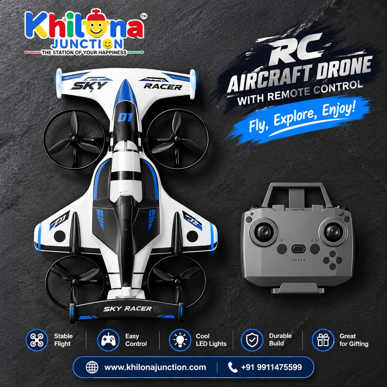 RC Aircraft Drone with Remote Control – Fun Flying Toy for Kids
