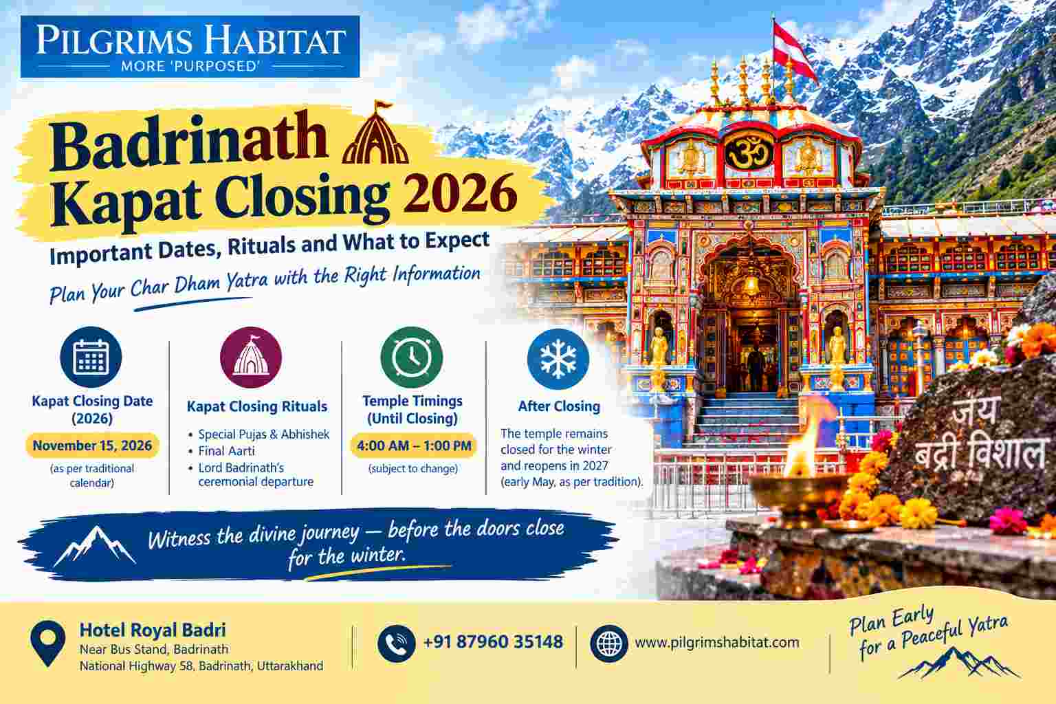 Badrinath Kapat Closing 2026