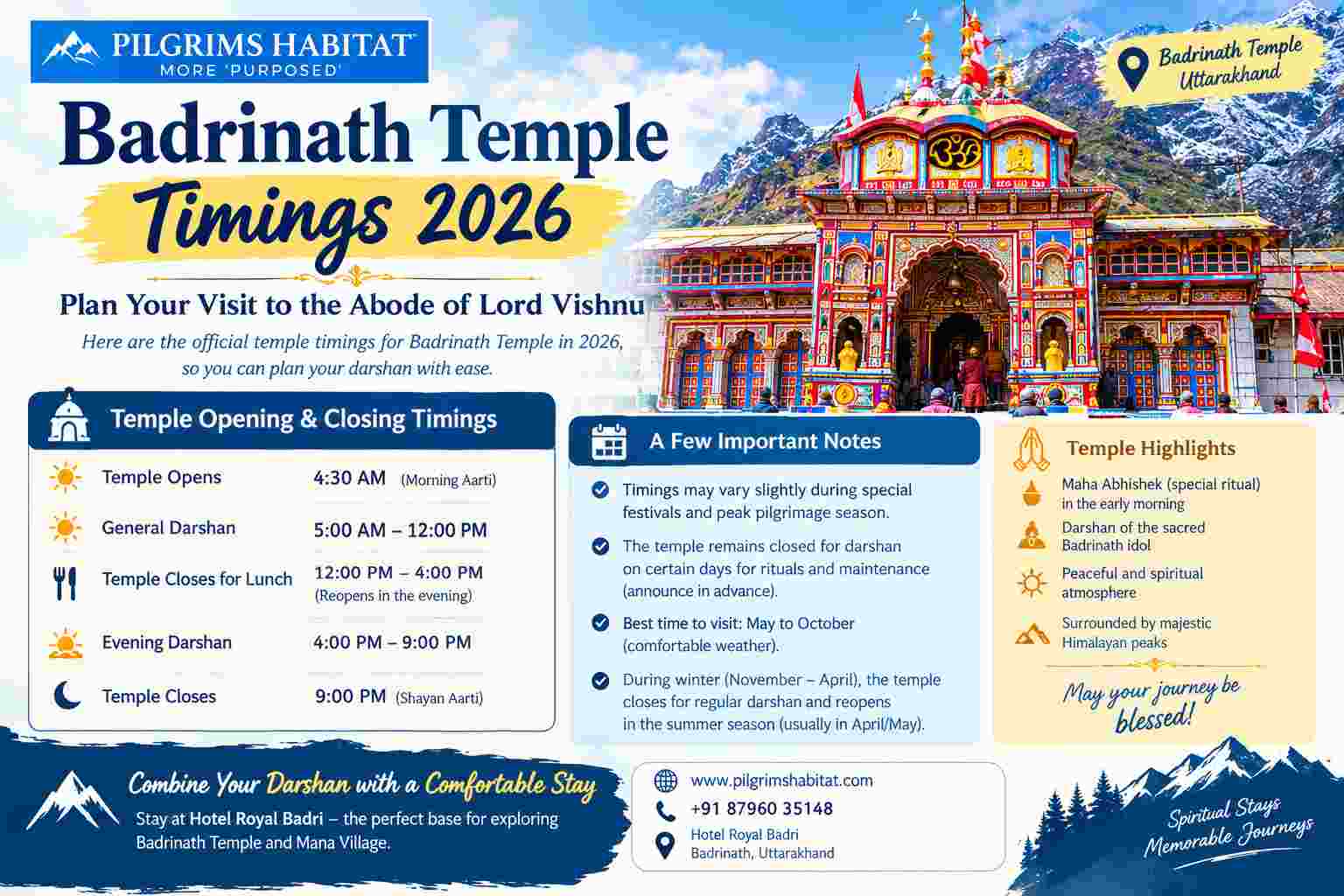 Badrinath Temple Timings 2026