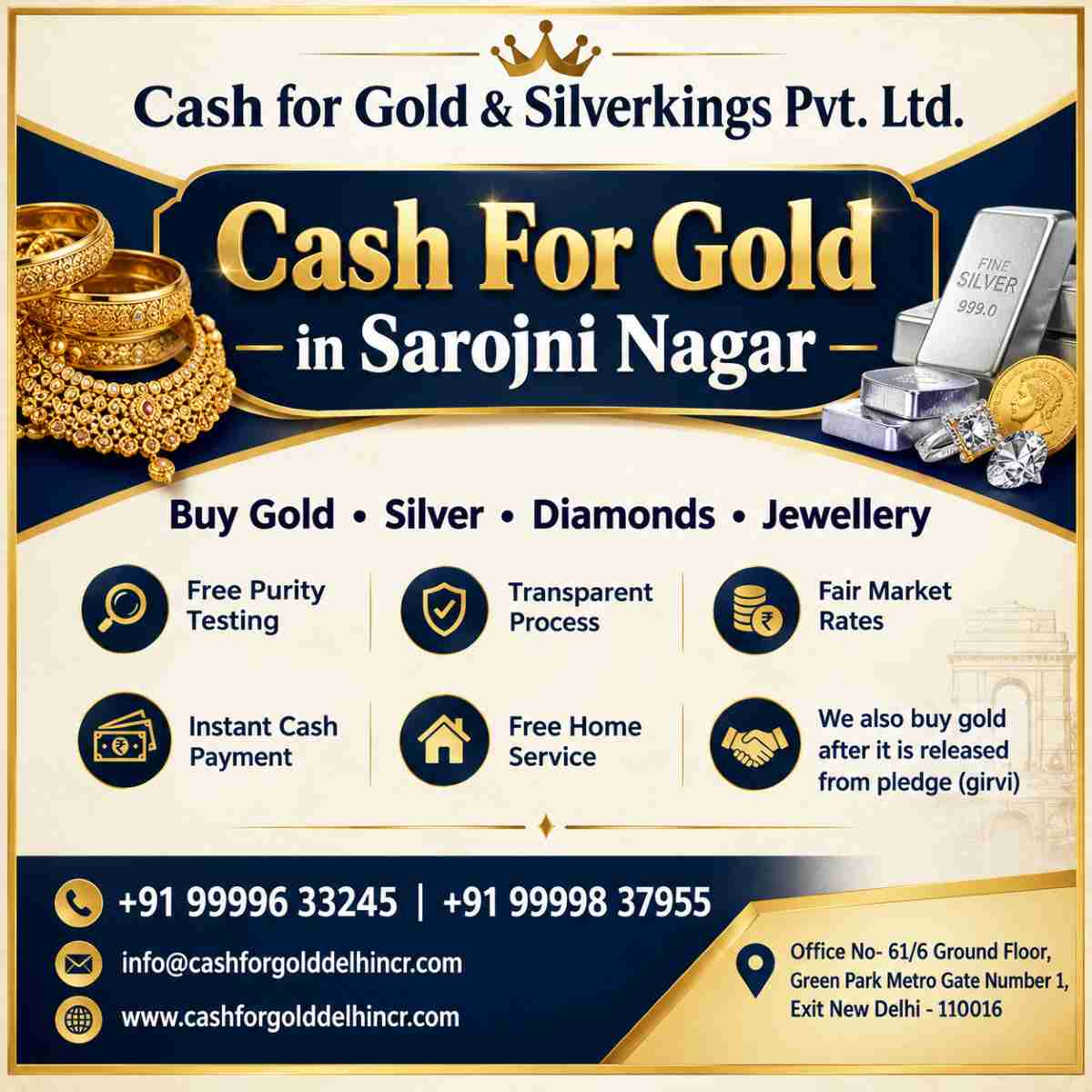 Cash For Gold in Sarojni Nagar with Free Home Service