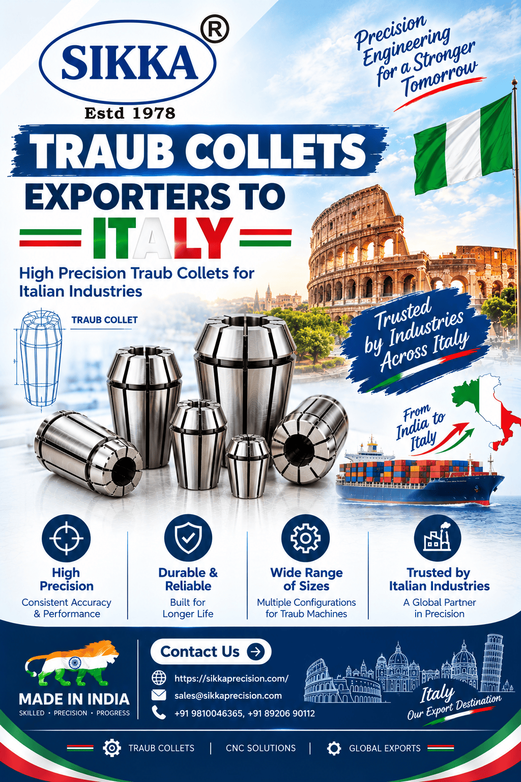 Traub Collets Exporters to Italy | Sikka Precision Technology