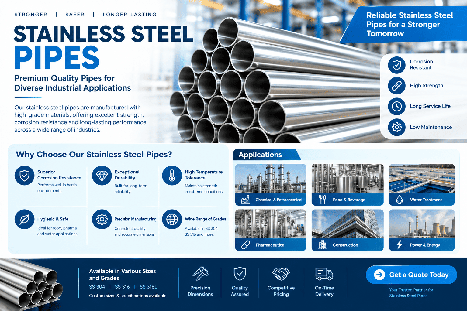 Reliable Stainless Steel Pipes for Quality, Strength, and Long-Lasting